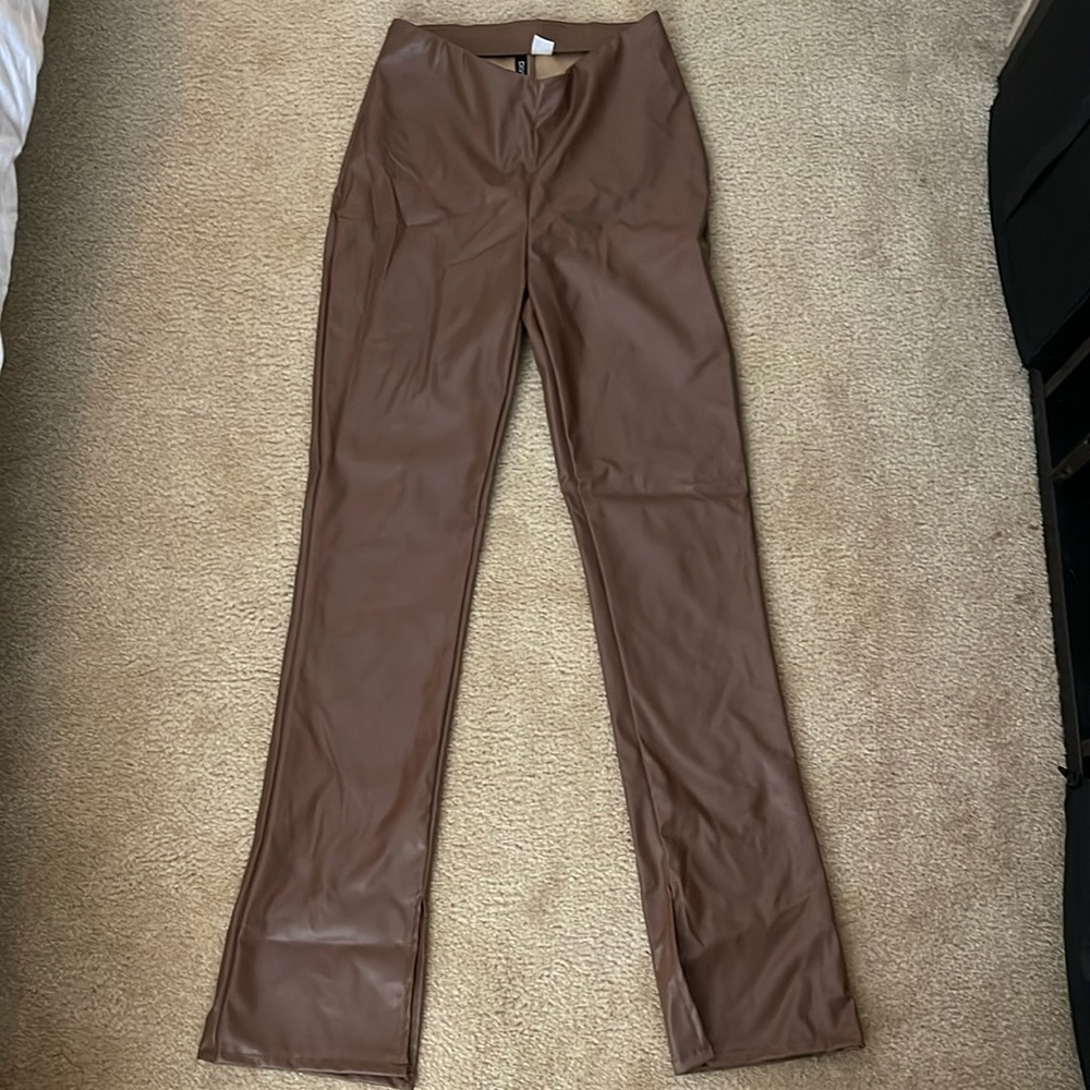 Brown faux leather leggings